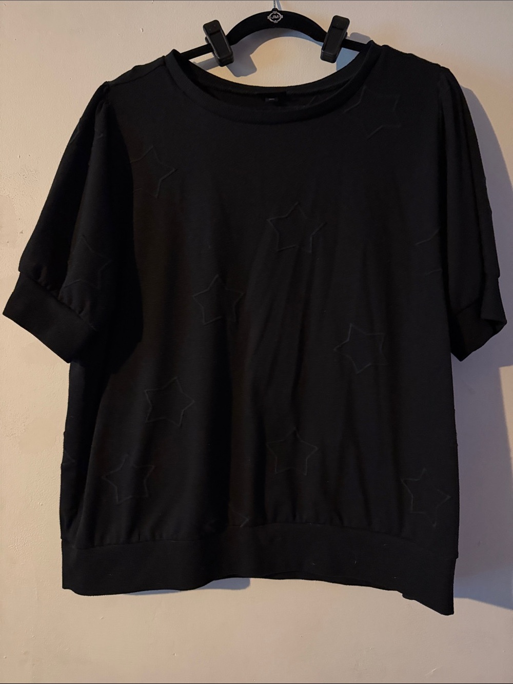 torrid Black Star-Textured Short Sleeve Sweatshirt
